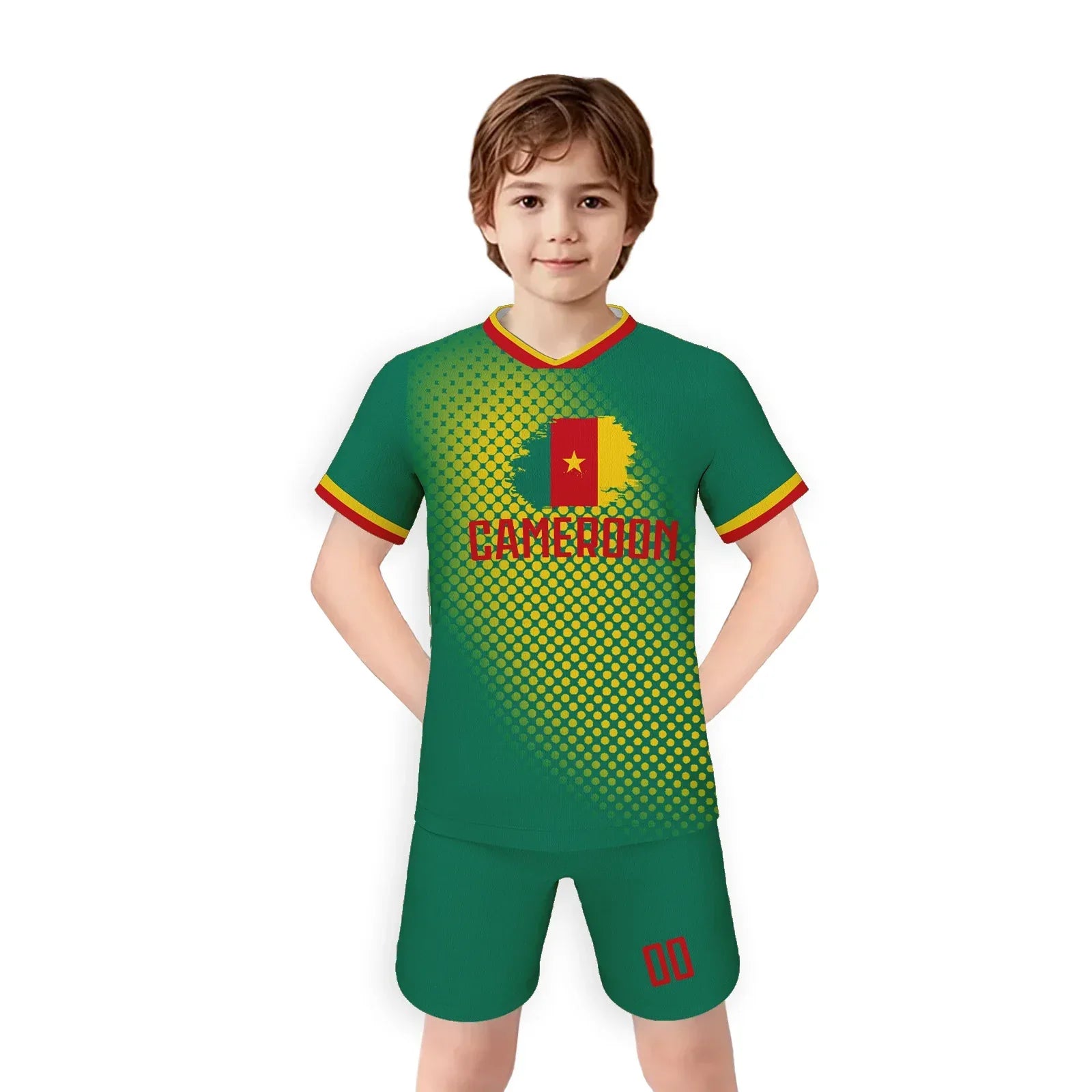 Kids Cameroon National Team Soccer Jersey Knit - Custom Name And Number, Unisex Youth Shirt And Shorts, Training Uniform - ToylandEU