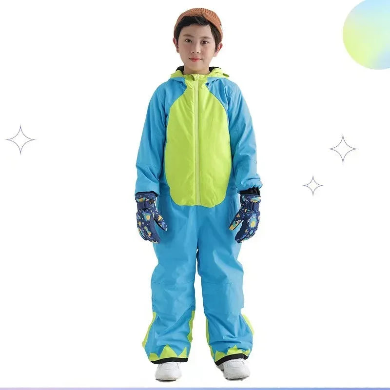 Kids Cartoon Dinosaur Ski Suit One Piece Waterproof Winter Gear - ToylandEU