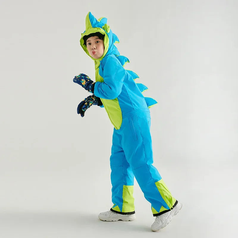 Kids Cartoon Dinosaur Ski Suit One Piece Waterproof Winter Gear - ToylandEU
