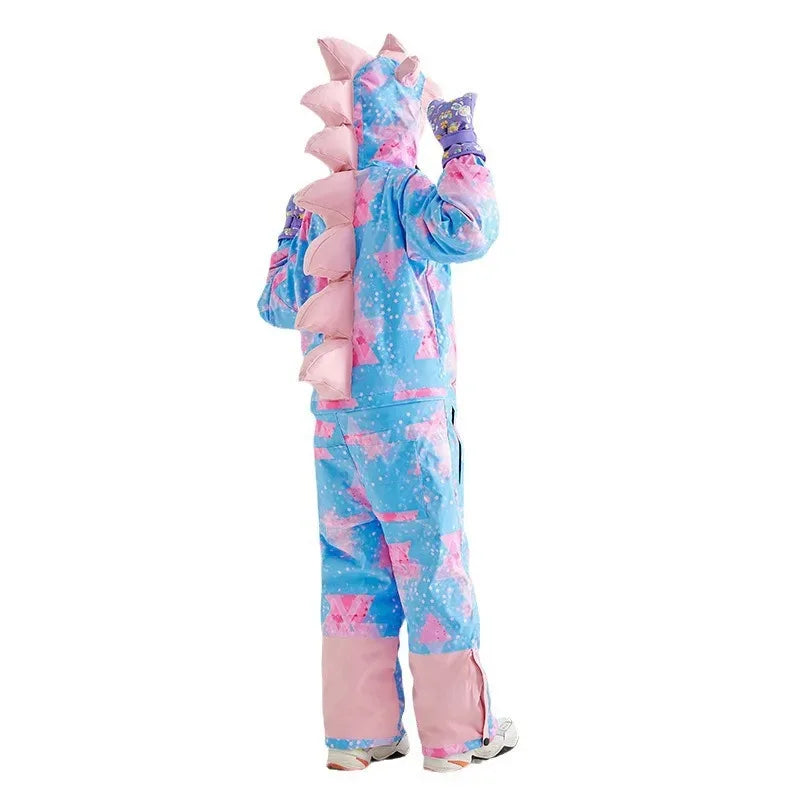 Kids Cartoon Dinosaur Ski Suit One Piece Waterproof Winter Gear - ToylandEU