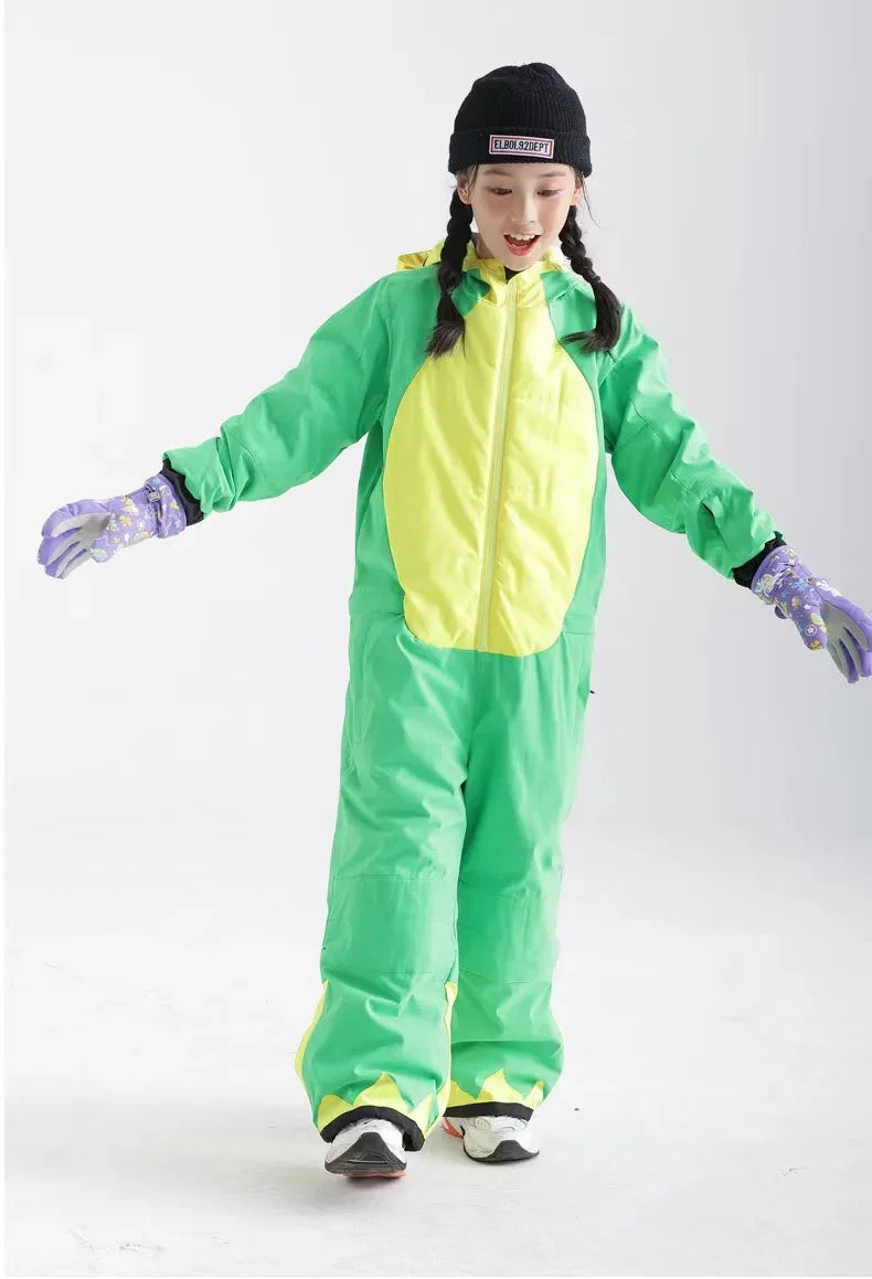 Kids Cartoon Dinosaur Ski Suit One Piece Waterproof Winter Gear - ToylandEU
