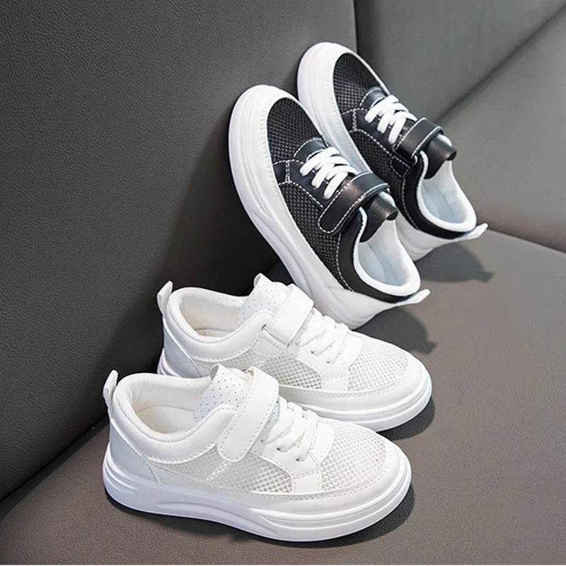 Kids Casual Sports Sneakers - Soft Leather Breathable Board Shoes for Boys and Girls in White - ToylandEU