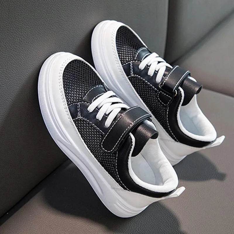 Kids Casual Sports Sneakers - Soft Leather Breathable Board Shoes for Boys and Girls in White - ToylandEU