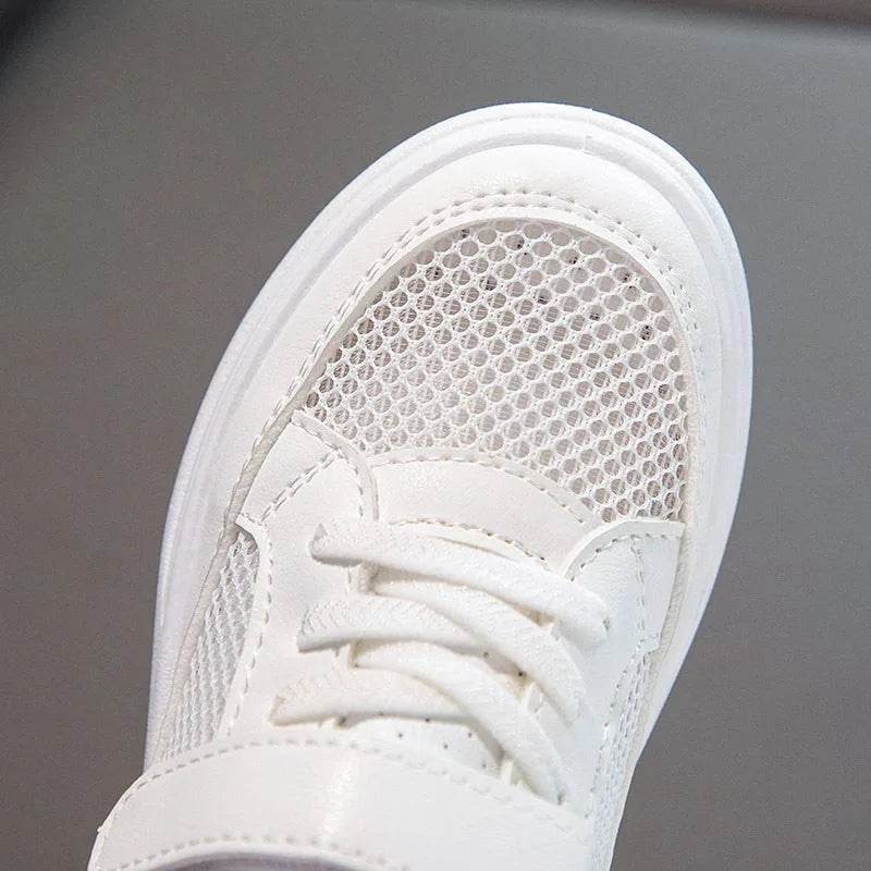 Kids Casual Sports Sneakers - Soft Leather Breathable Board Shoes for Boys and Girls in White - ToylandEU