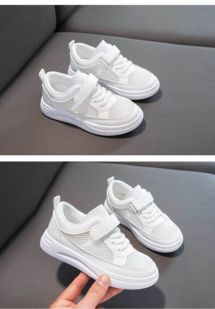 Kids Casual Sports Sneakers - Soft Leather Breathable Board Shoes for Boys and Girls in White - ToylandEU