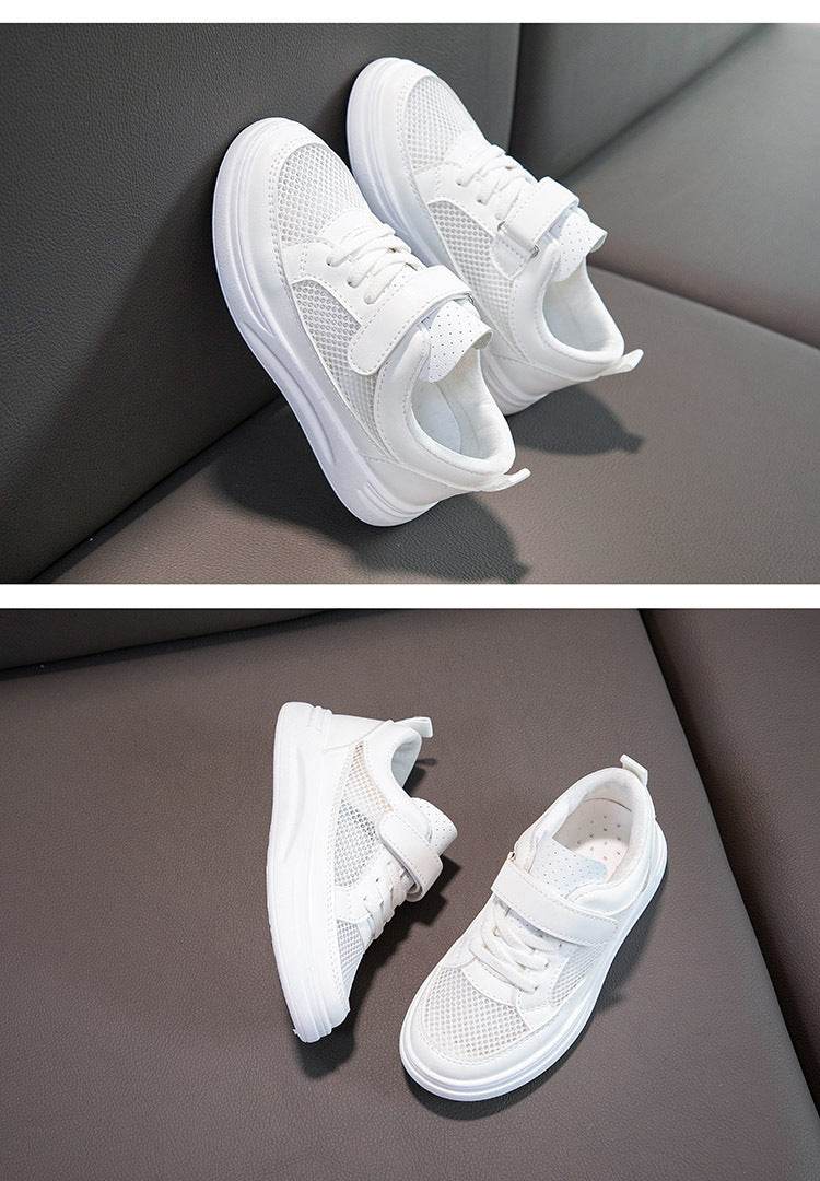 Kids Casual Sports Sneakers - Soft Leather Breathable Board Shoes for Boys and Girls in White - ToylandEU