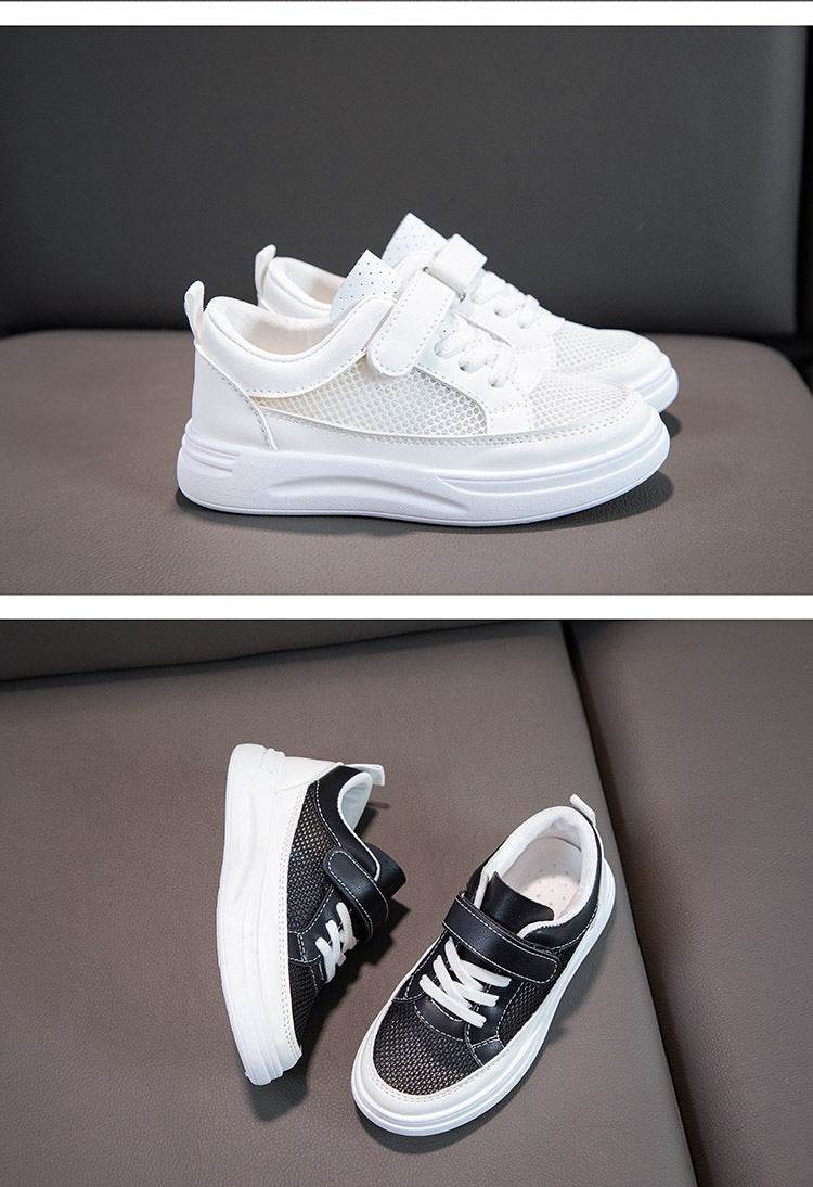 Kids Casual Sports Sneakers - Soft Leather Breathable Board Shoes for Boys and Girls in White - ToylandEU