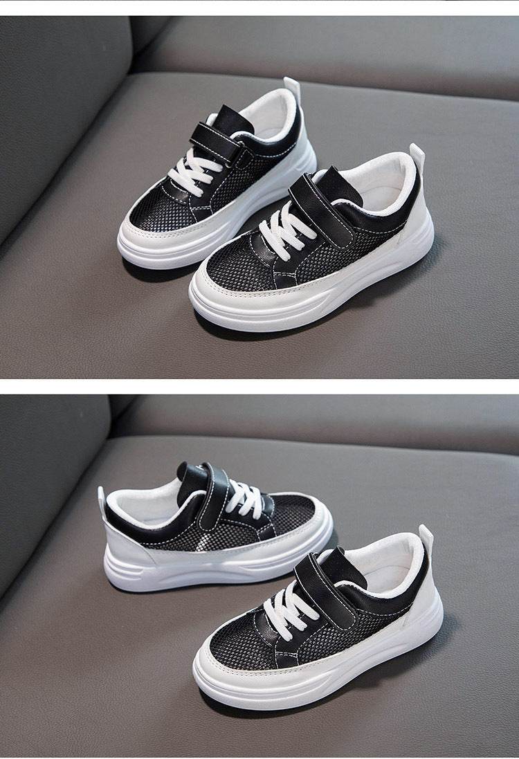 Kids Casual Sports Sneakers - Soft Leather Breathable Board Shoes for Boys and Girls in White - ToylandEU