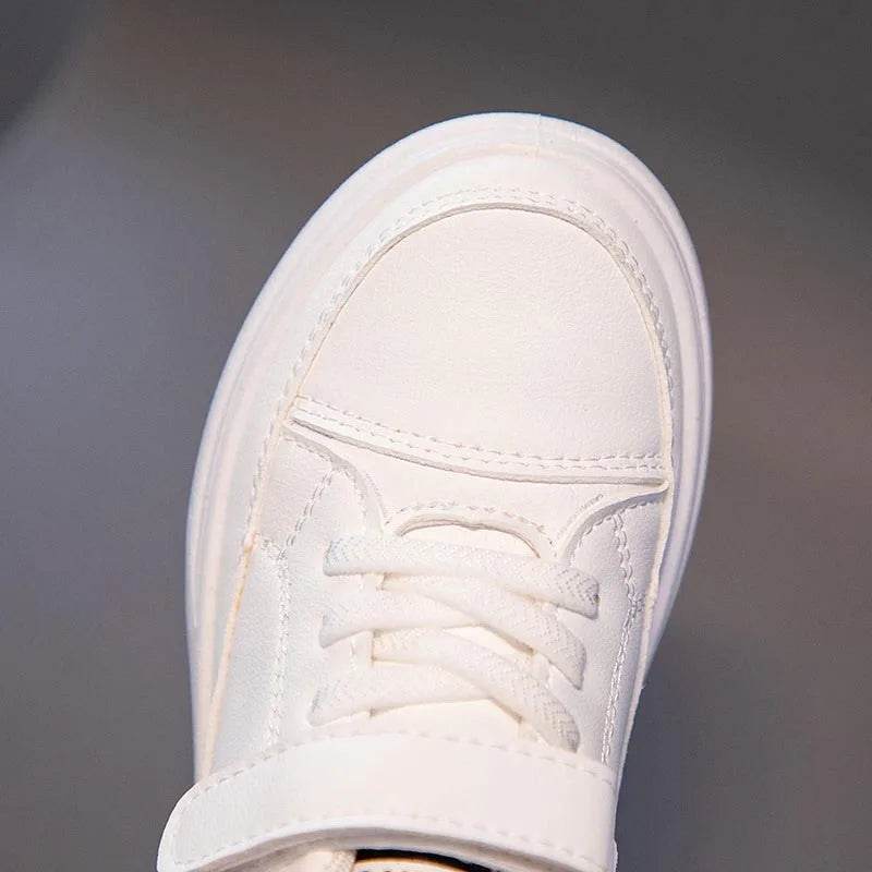 Kids Casual Sports Sneakers - Soft Leather Breathable Board Shoes for Boys and Girls in White - ToylandEU