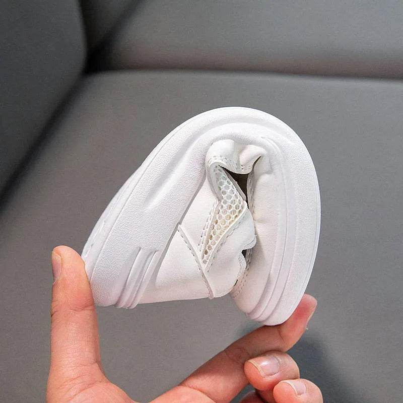 Kids Casual Sports Sneakers - Soft Leather Breathable Board Shoes for Boys and Girls in White - ToylandEU