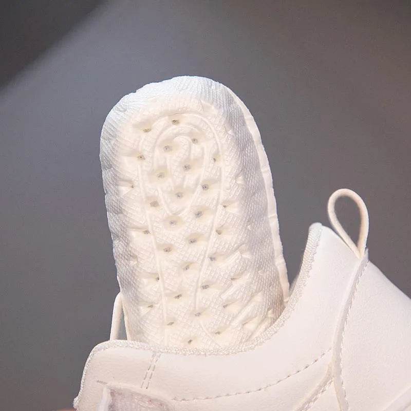 Kids Casual Sports Sneakers - Soft Leather Breathable Board Shoes for Boys and Girls in White - ToylandEU