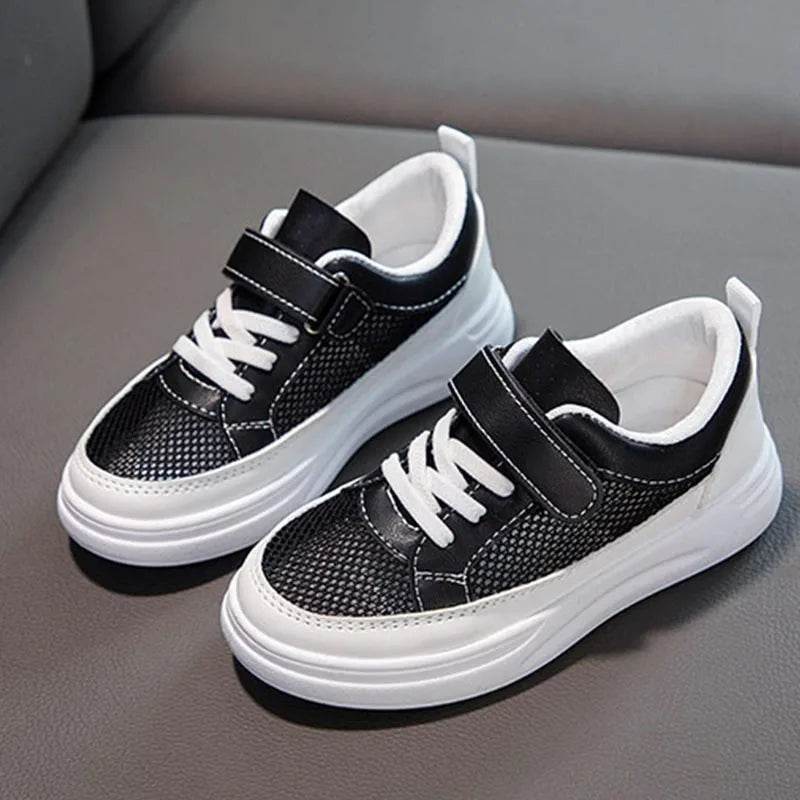 Kids Casual Sports Sneakers - Soft Leather Breathable Board Shoes for Boys and Girls in White - ToylandEU