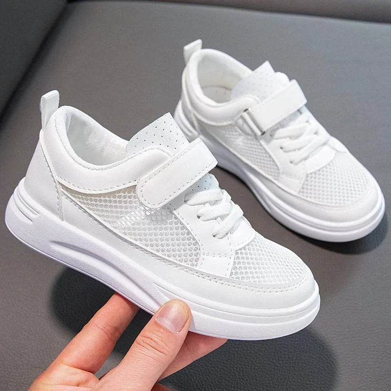 Kids Casual Sports Sneakers - Soft Leather Breathable Board Shoes for Boys and Girls in White - ToylandEU