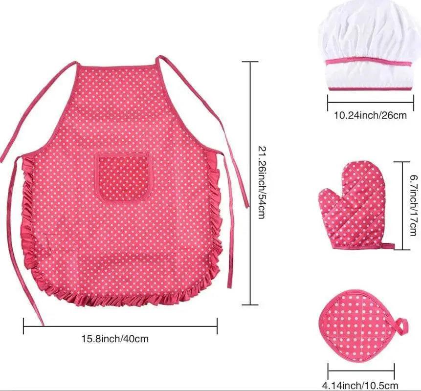  11 Piece Set Apron for Little Girls Kids Cooking Baking Set with Chef Hat Mitt and Utensils for Toddler Dress Up Chef Costume Role Play -  ToylandEU™