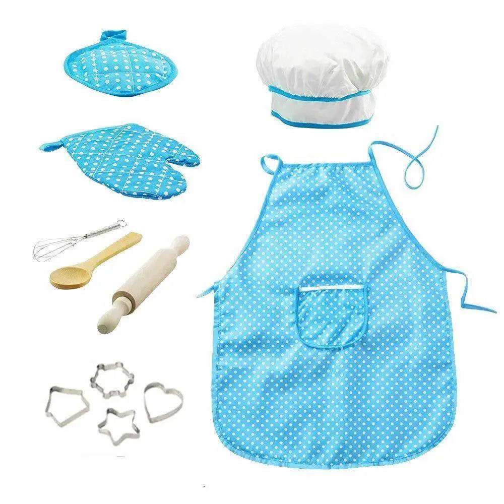  11 Piece Set Apron for Little Girls Kids Cooking Baking Set with Chef Hat Mitt and Utensils for Toddler Dress Up Chef Costume Role Play -  ToylandEU™