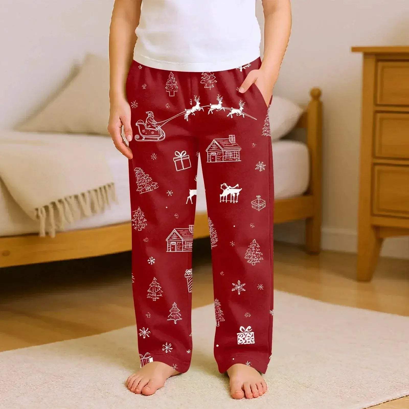 Kids Christmas Pajama Pants With Cartoon Print For Cozy Nights - ToylandEU