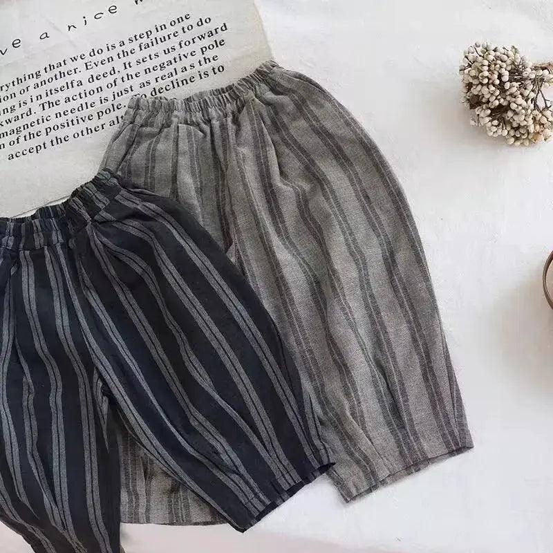  Kids Cotton Linen Pants Loose Fit Elastic Waist Soft -  ToylandEU™