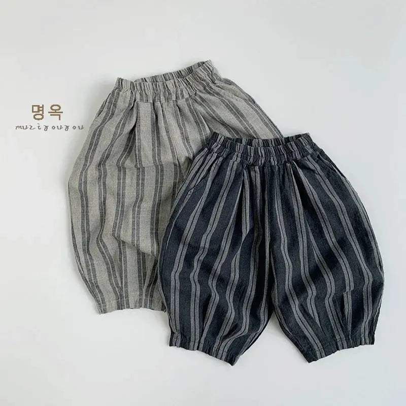  Kids Cotton Linen Pants Loose Fit Elastic Waist Soft -  ToylandEU™