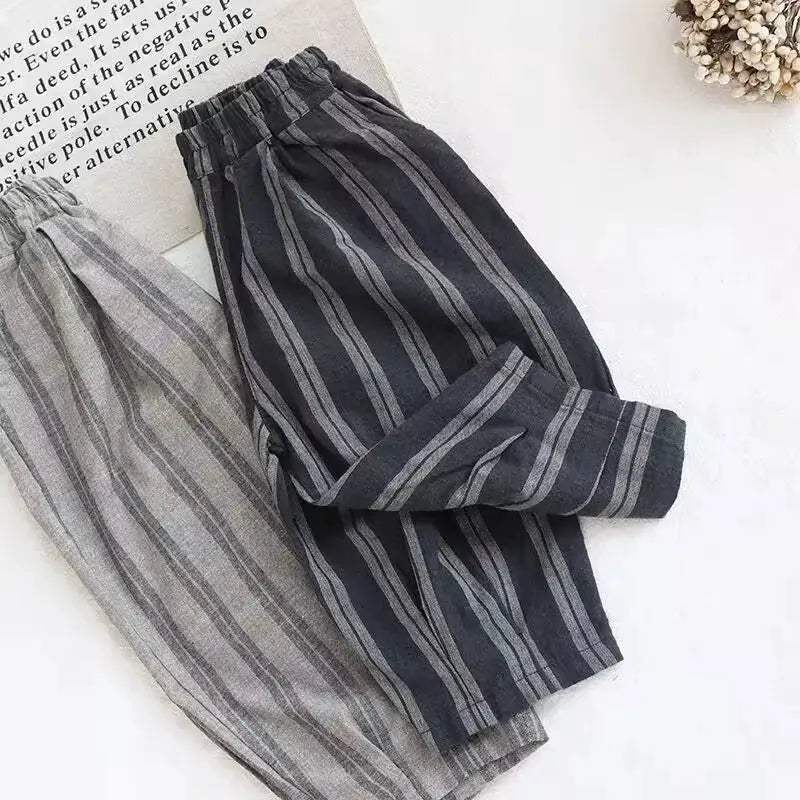  Kids Cotton Linen Pants Loose Fit Elastic Waist Soft -  ToylandEU™