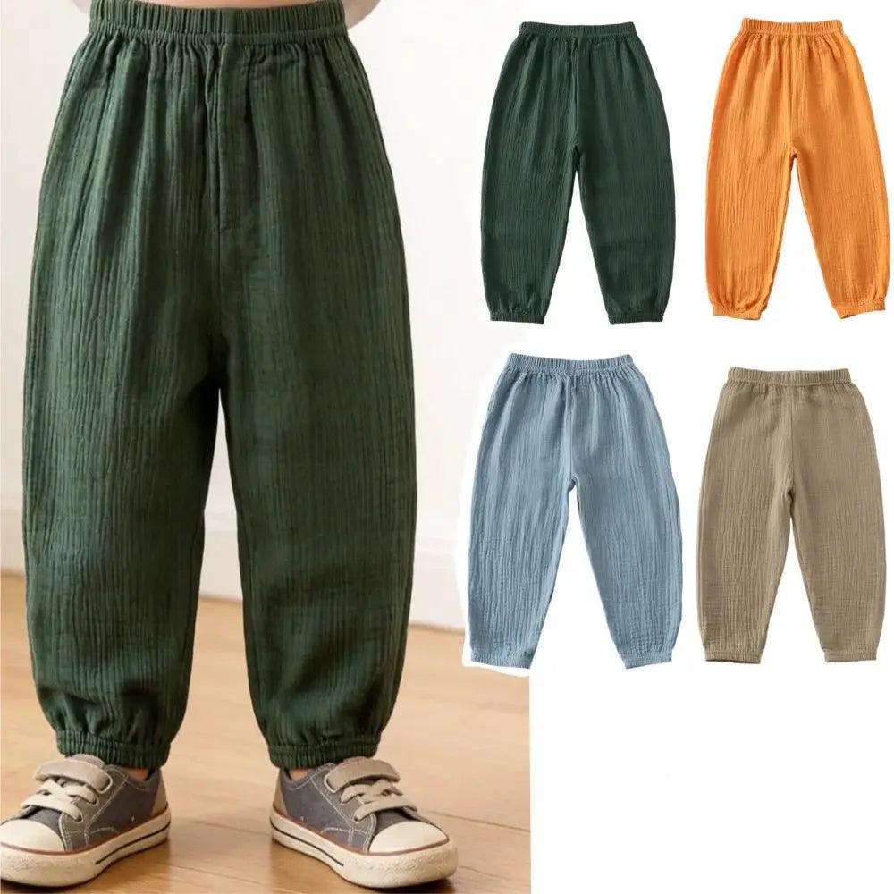  Kids Cotton Linen Pleated Harem Pants Elastic Waist -  ToylandEU™