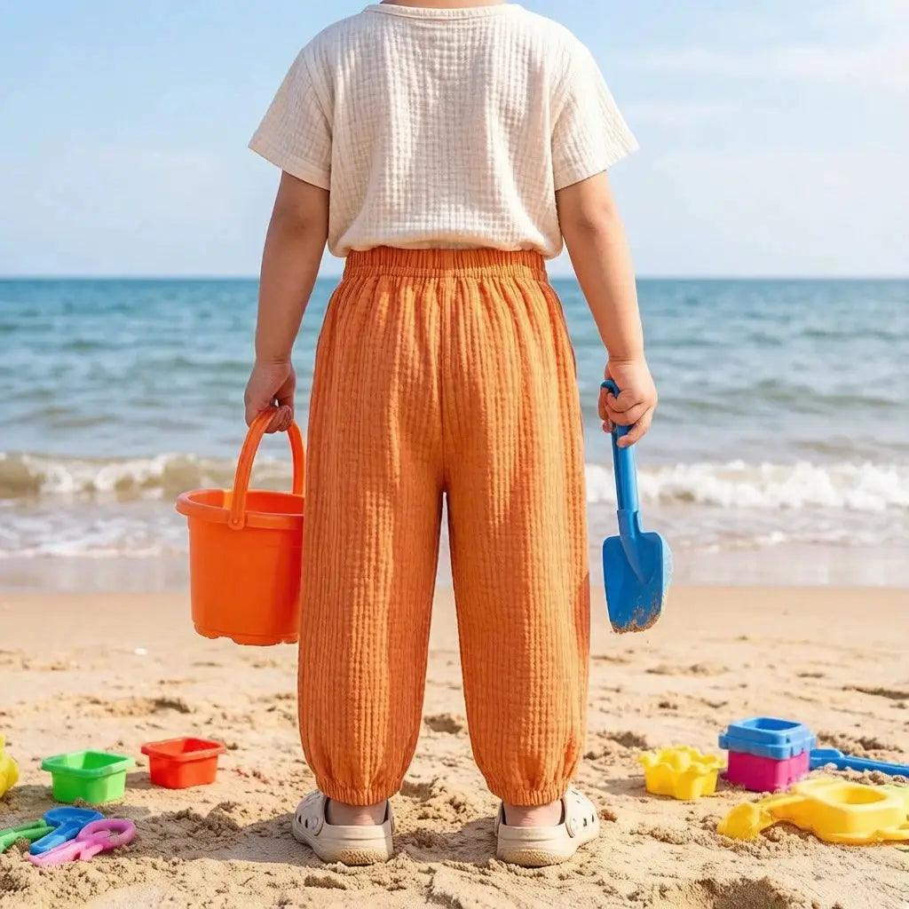  Kids Cotton Linen Pleated Harem Pants Elastic Waist -  ToylandEU™