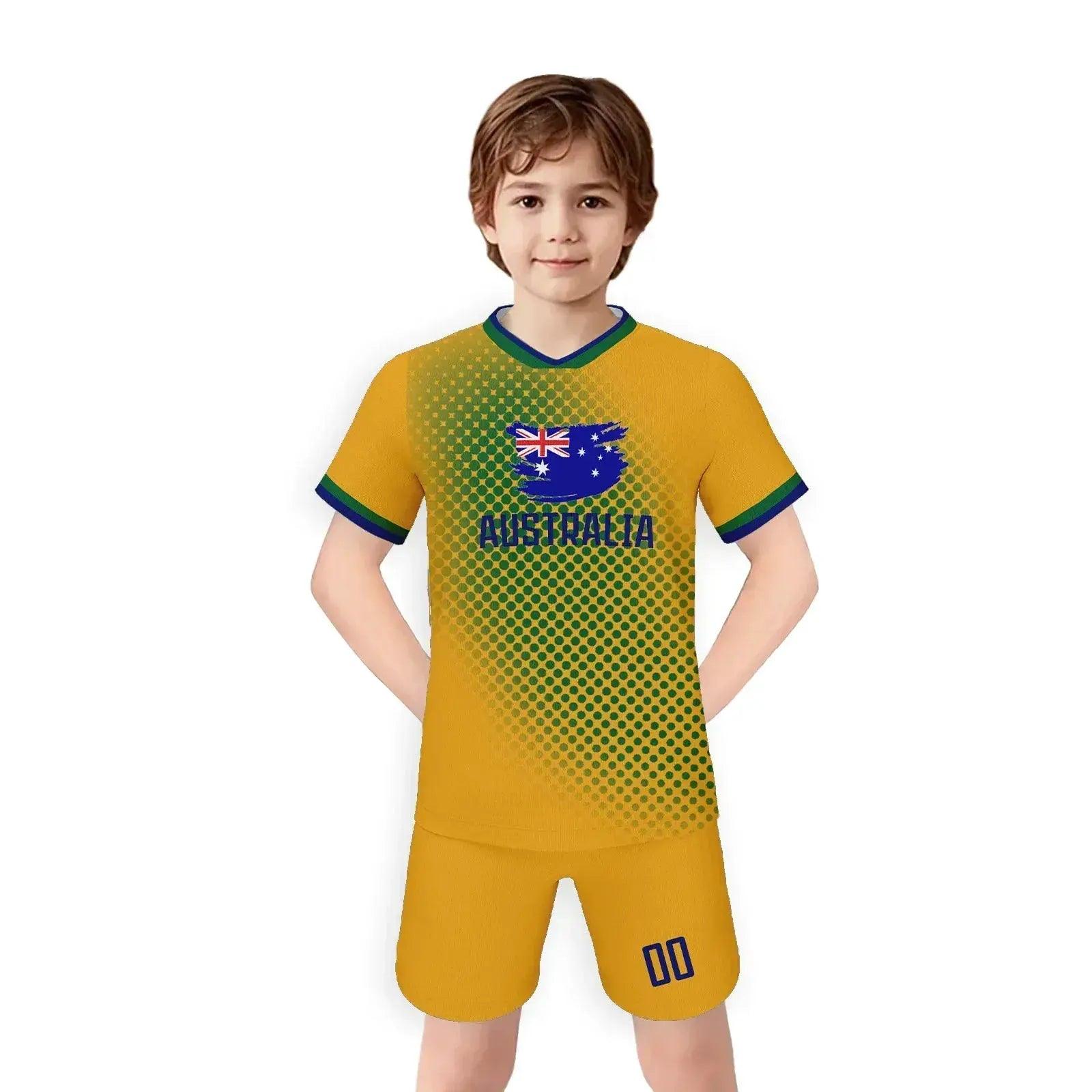  Kids Custom Australia Soccer Jersey Kit Short Sleeve And Shorts With Name And Number Breathable Knit Uniform -  ToylandEU™