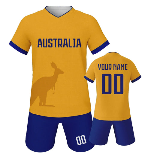Kids Custom Australia Soccer Jersey Kit Short Sleeve And Shorts With Name And Number Breathable Knit Uniform - ToylandEU