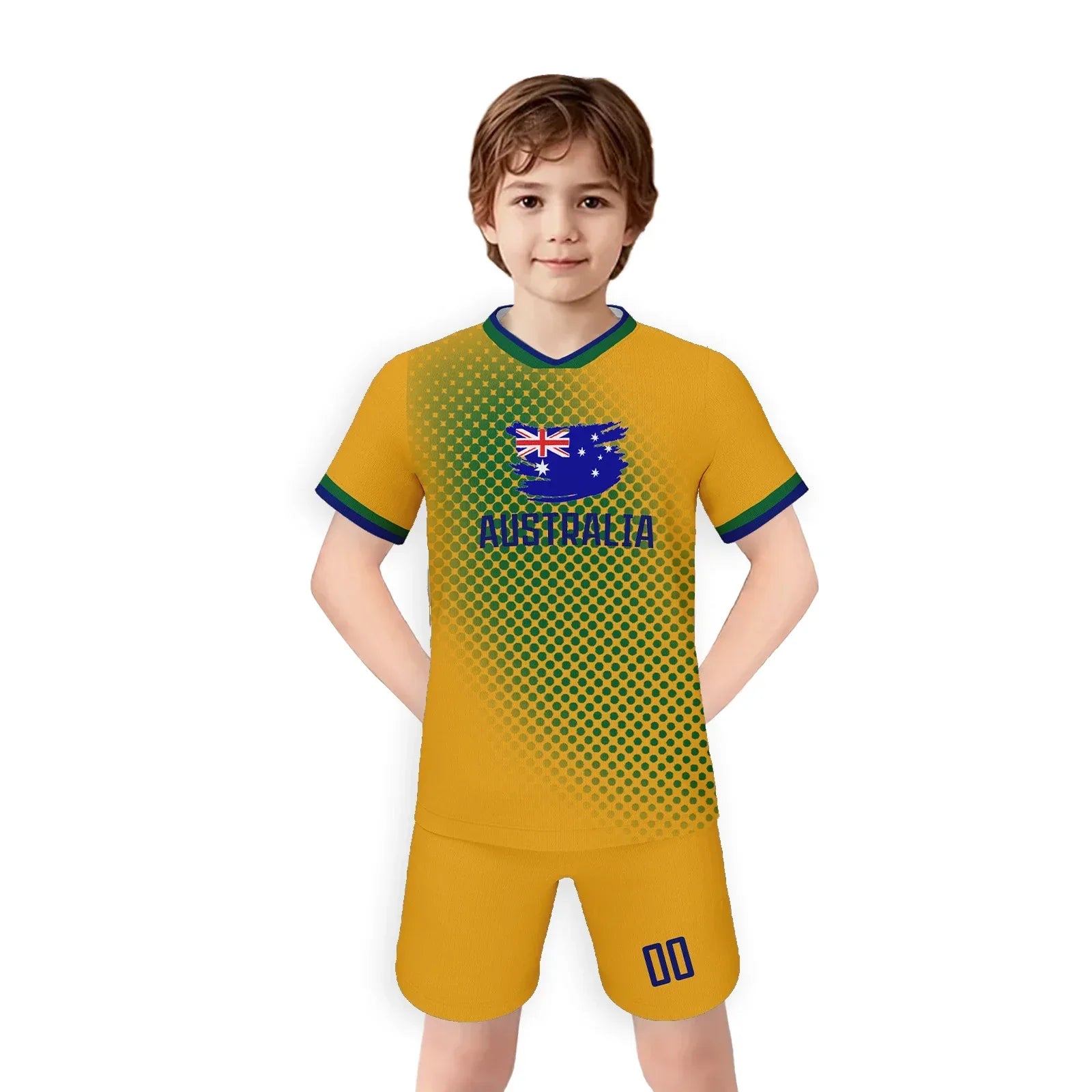 Kids Custom Australia Soccer Jersey Kit Short Sleeve And Shorts With Name And Number Breathable Knit Uniform - ToylandEU