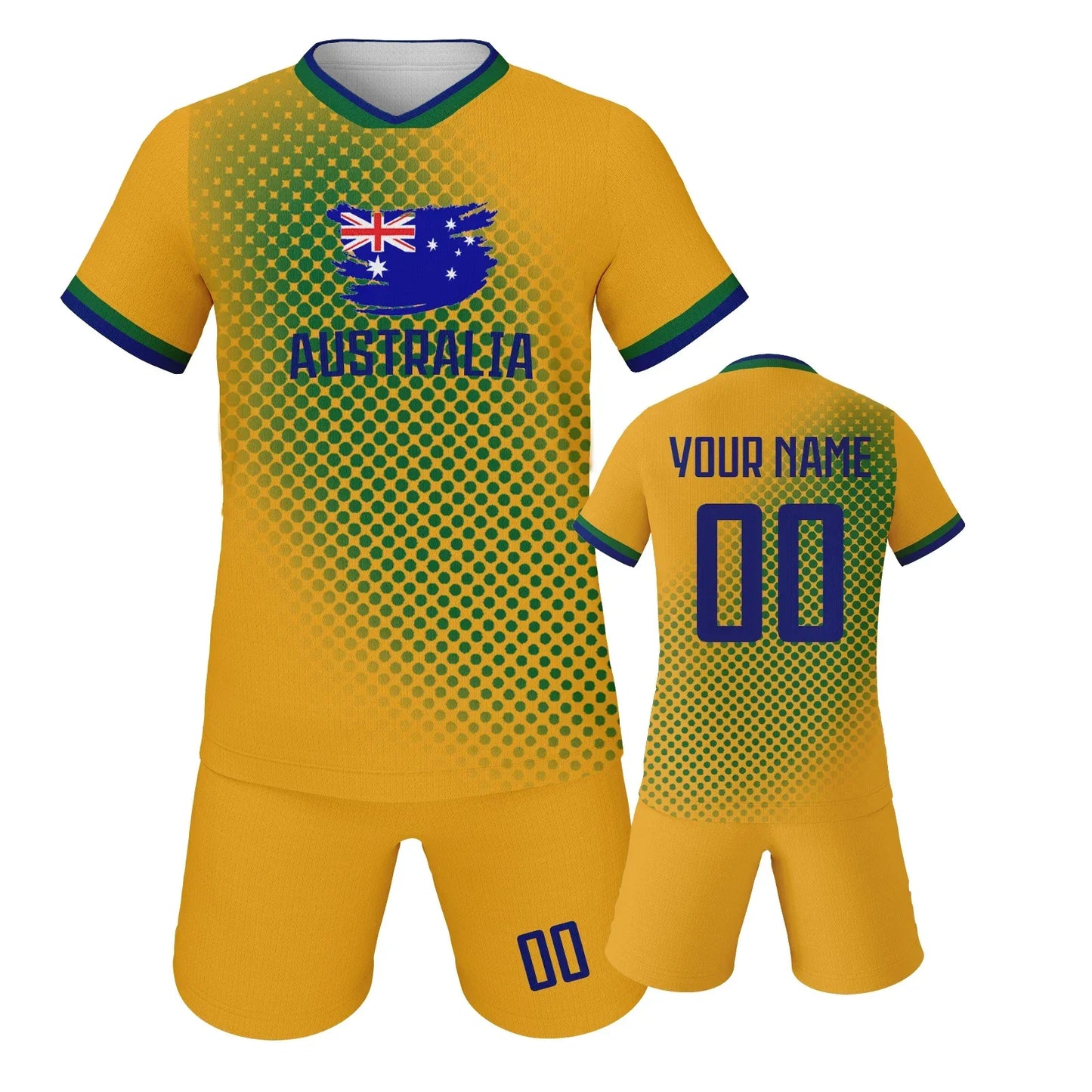 Kids Custom Australia Soccer Jersey Kit Short Sleeve And Shorts With Name And Number Breathable Knit Uniform - ToylandEU