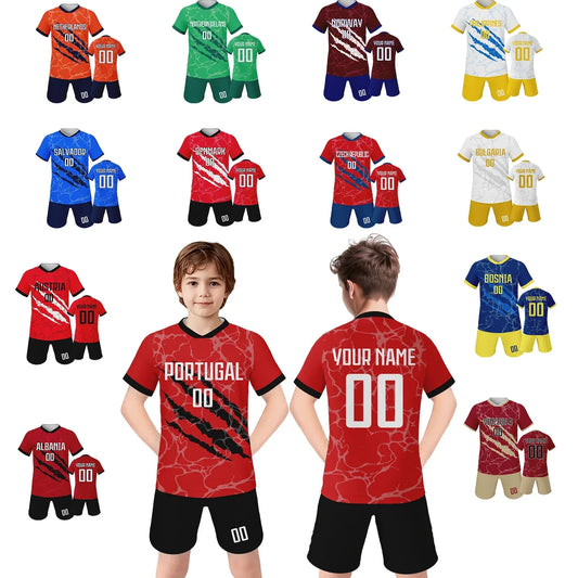 Kids Custom Portugal Netherlands Soccer Jersey Short Set Green Personalize With Name And Number
