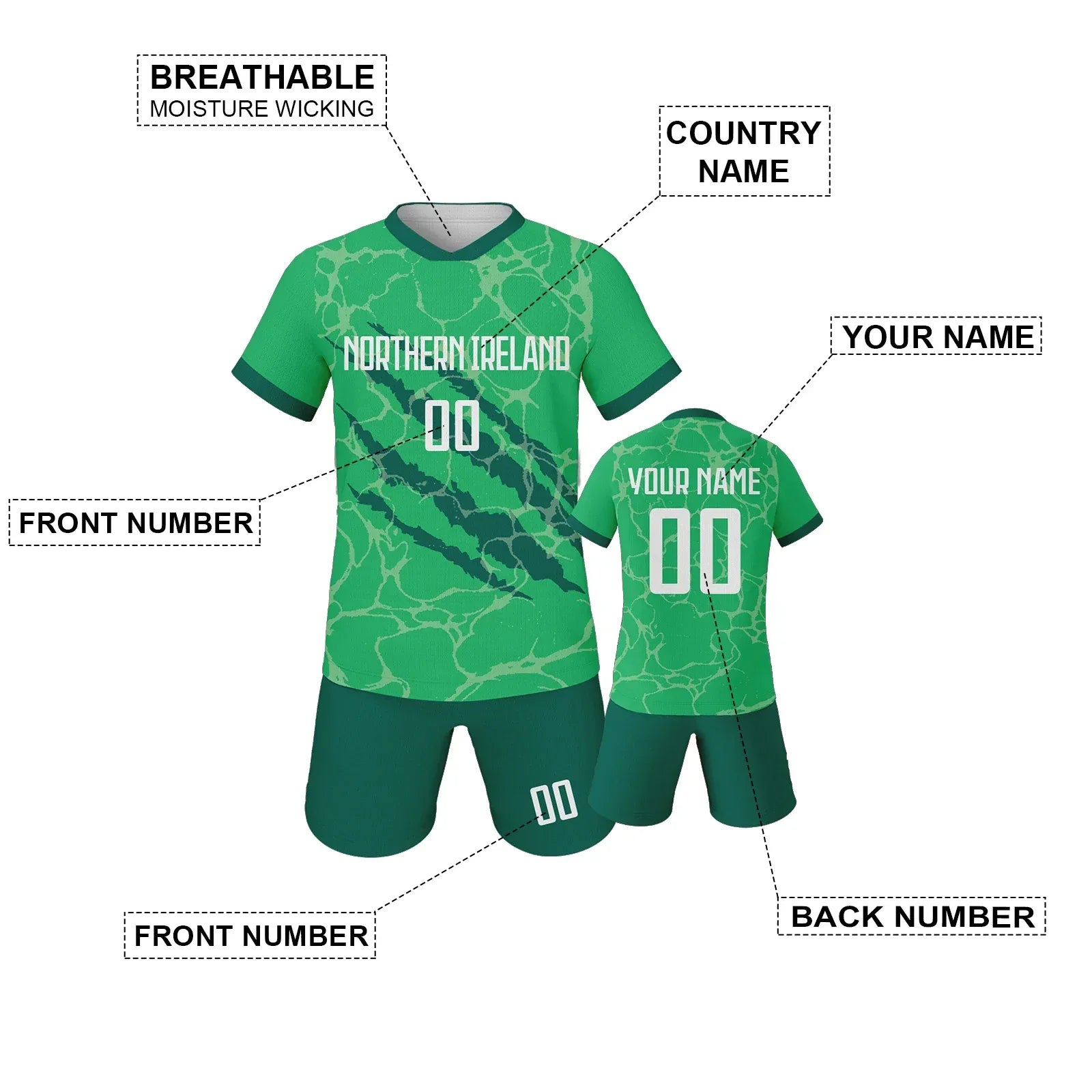 Kids Custom Portugal Netherlands Soccer Jersey Short Set Green Personalize With Name And Number - ToylandEU