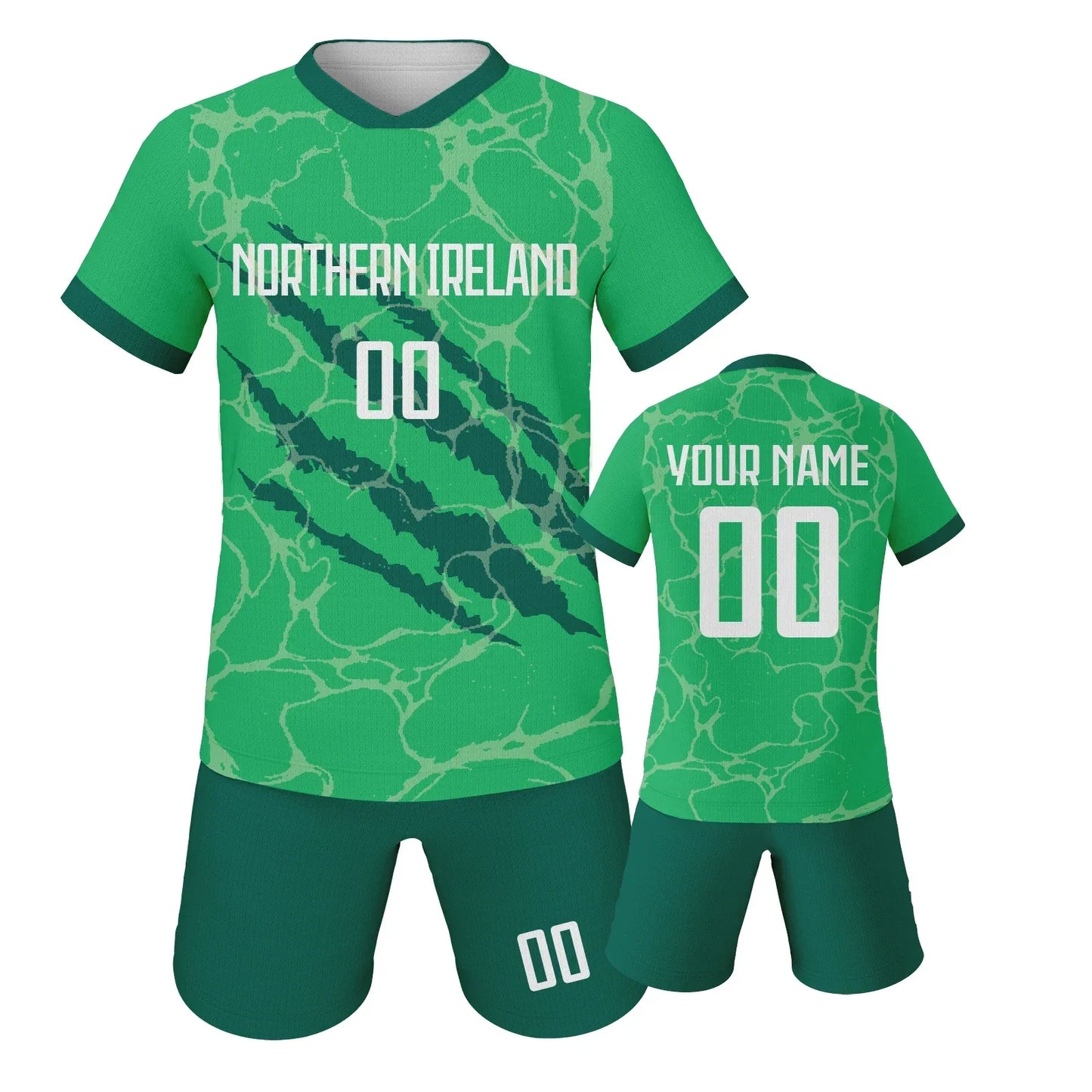 Kids Custom Portugal Netherlands Soccer Jersey Short Set Green Personalize With Name And Number - ToylandEU