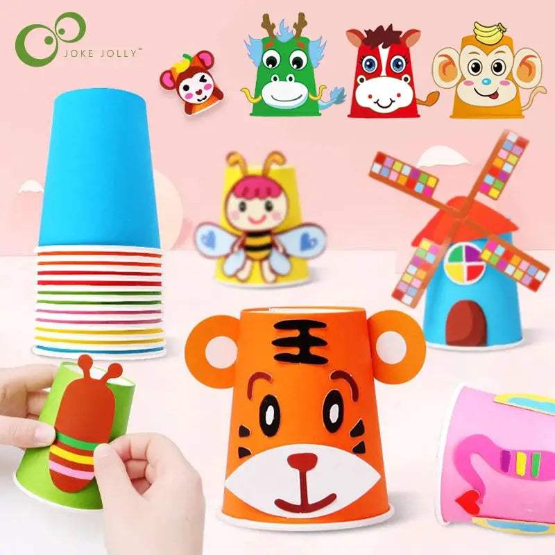 12pcs Children 3D DIY handmade Paper Cups Sticker Material Kit Whole Set Kids Kindergarten School Art Craft Educational Toys GYH - ToylandEU