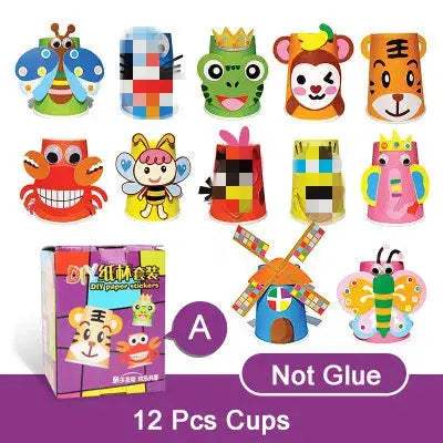12pcs Children 3D DIY handmade Paper Cups Sticker Material Kit Whole Set Kids Kindergarten School Art Craft Educational Toys GYH - ToylandEU