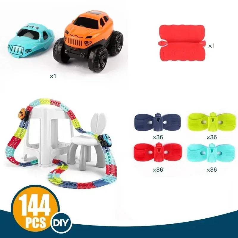 Kids DIY Slot Car Track Set With Flexible Changeable Rails - ToylandEU