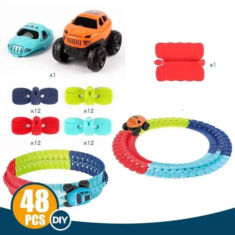Kids DIY Slot Car Track Set With Flexible Changeable Rails - ToylandEU