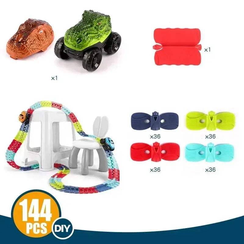 Kids DIY Slot Car Track Set With Flexible Changeable Rails - ToylandEU