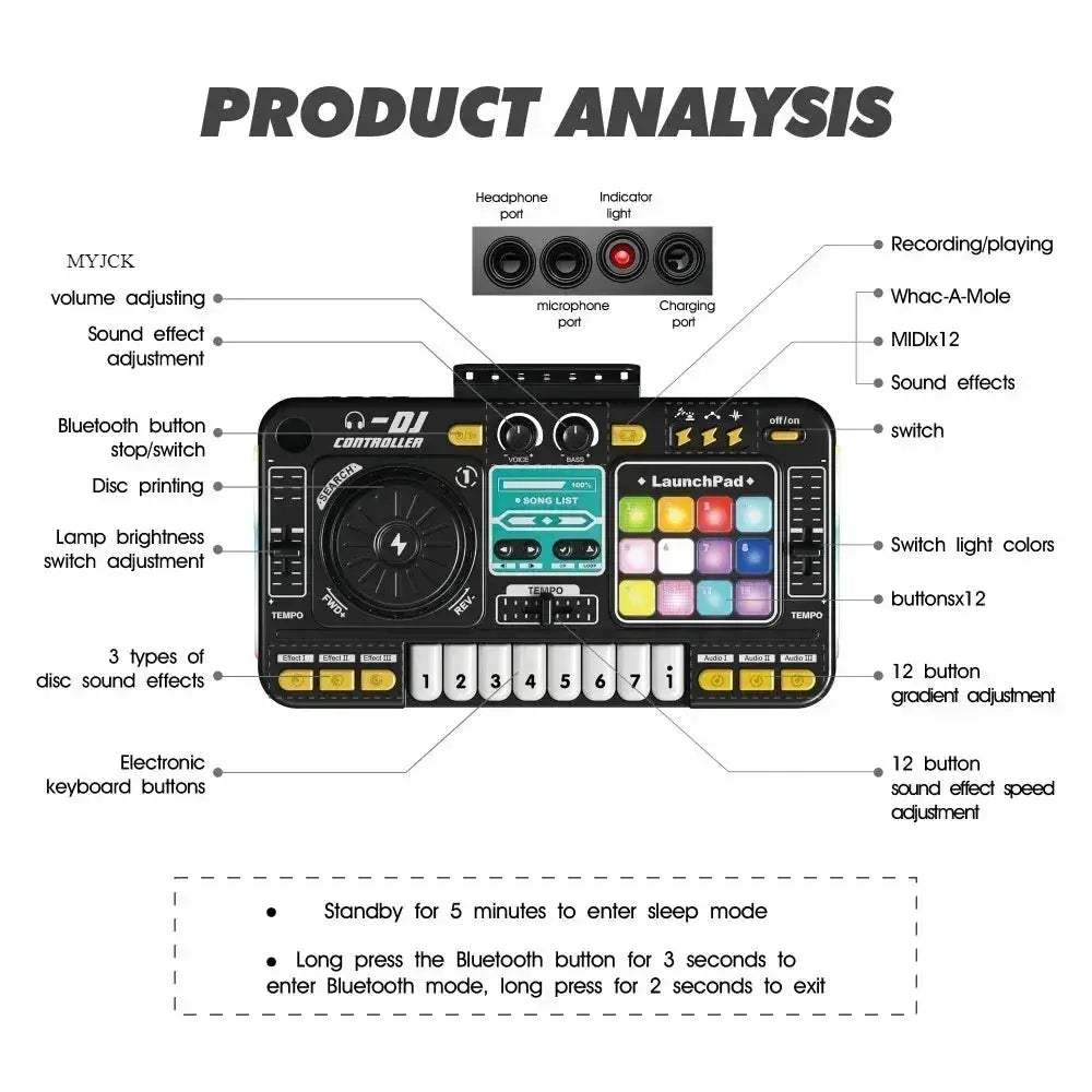 Kids DJ Mixer Bluetooth Turntable Toy with Microphone - ToylandEU