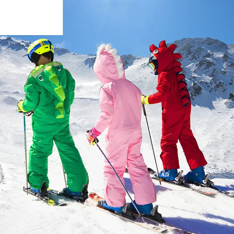 Kids Dinosaur Ski Suit Thick Cold Weather One Piece - ToylandEU