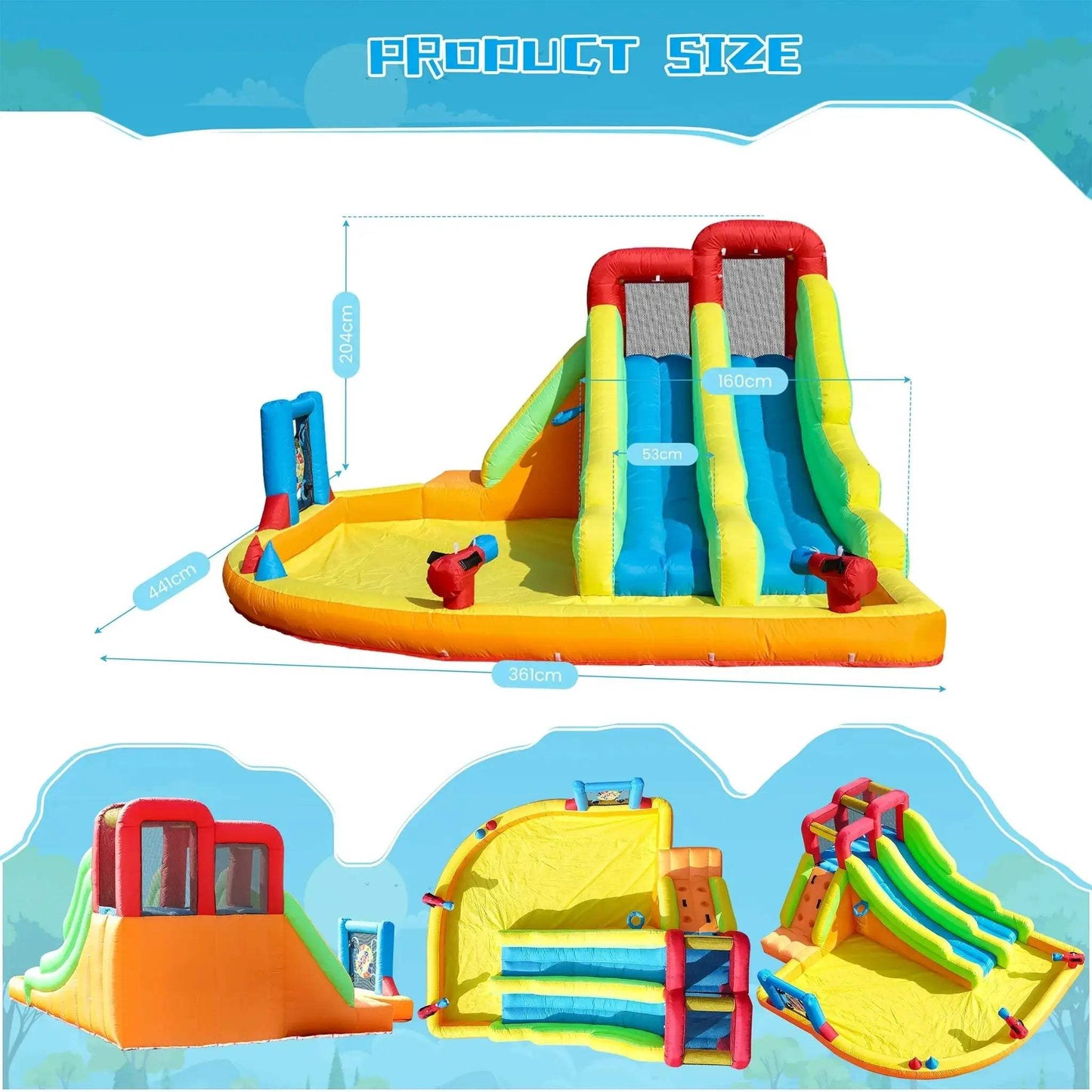 Kids Double Water Slide Bounce House With Climbing Wall - ToylandEU