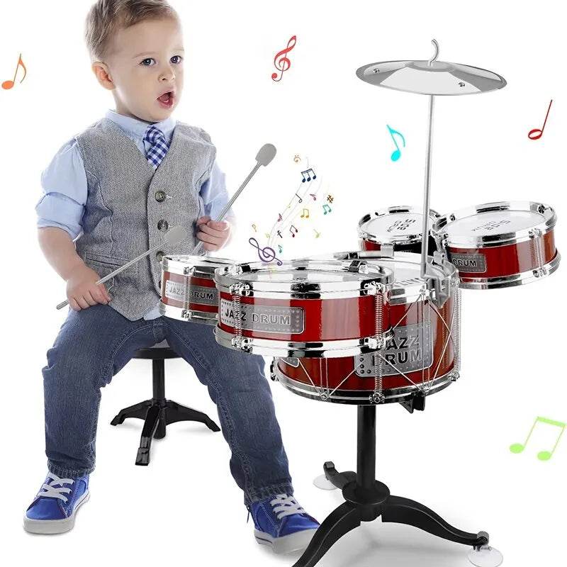 Kids Drum Set Musical Toy Drum Kit for Toddlers Jazz Drum Set with Stool 2 Drum Sticks Cymbal and 5 Drums Musical Instruments - ToylandEU