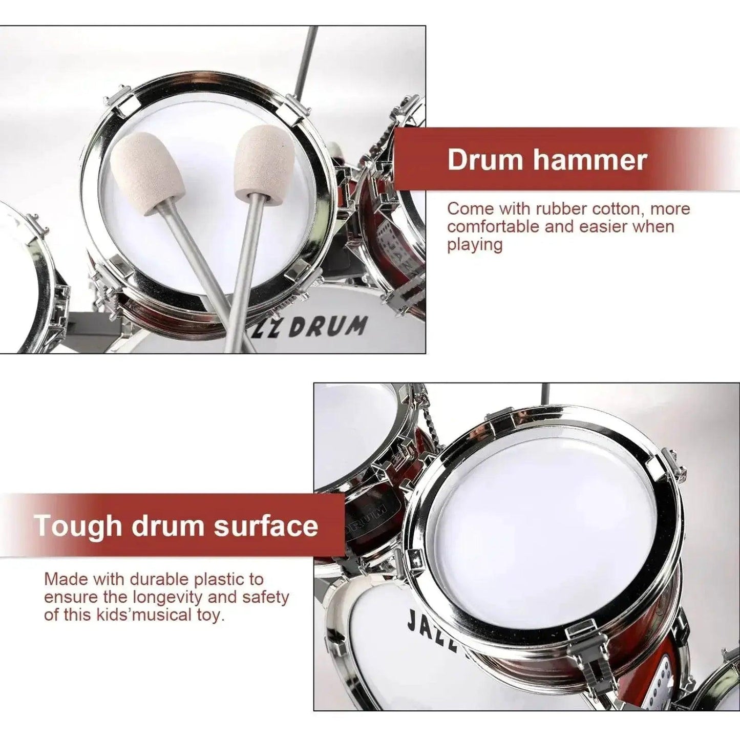  Beginner's 5-Piece Junior Drum Set with Stool & Cymbal for Kids 3-14 -  ToylandEU™