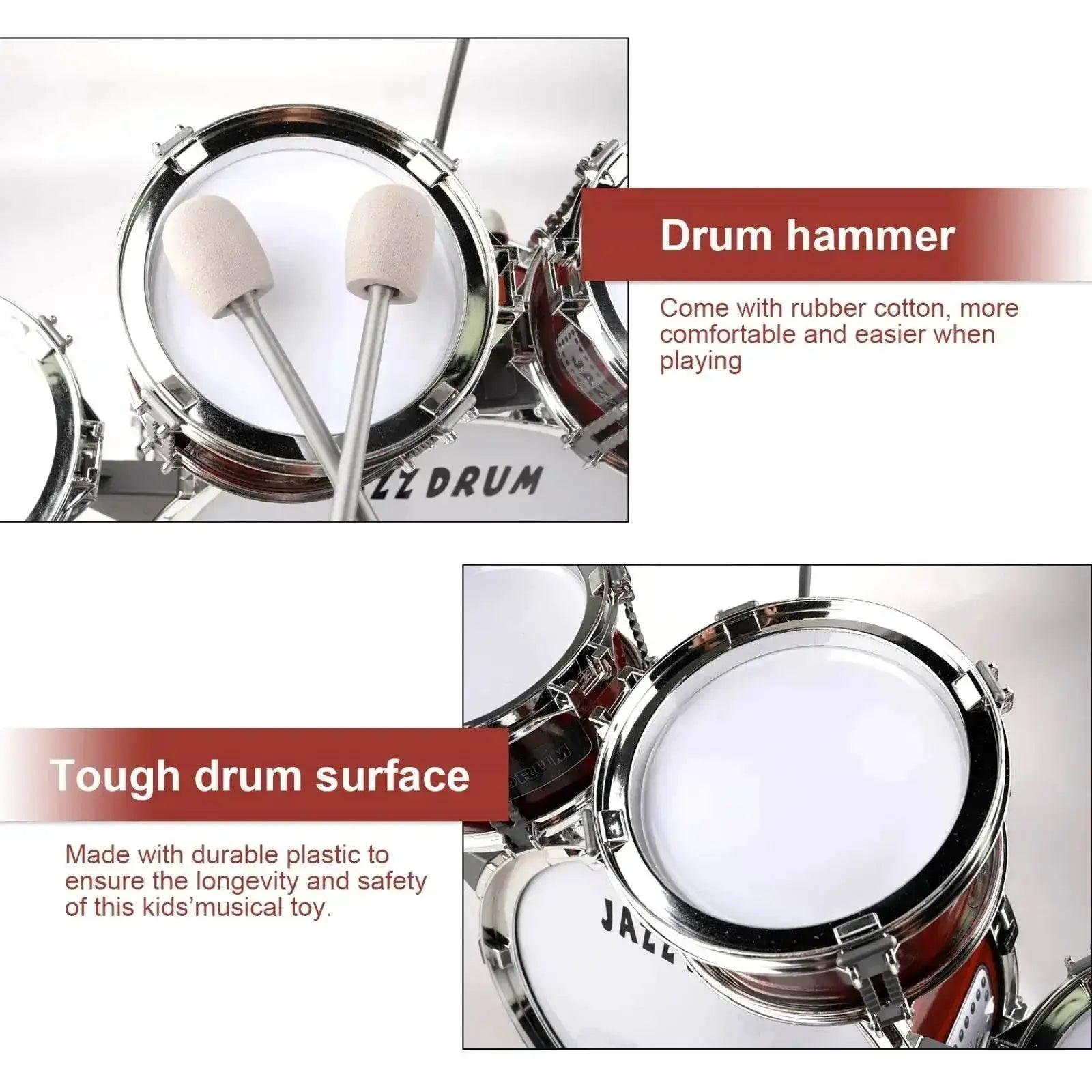  Beginner's 5-Piece Junior Drum Set with Stool & Cymbal for Kids 3-14 -  ToylandEU™