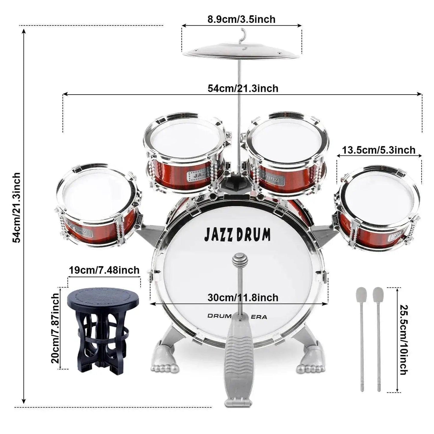  Beginner's 5-Piece Junior Drum Set with Stool & Cymbal for Kids 3-14 -  ToylandEU™