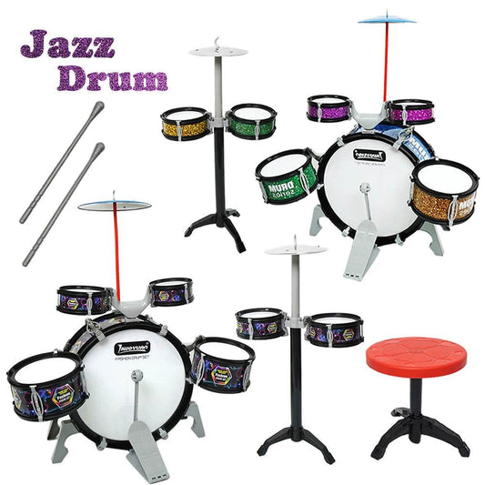 Kids Drum Set Toddler Jazz 7 Drums With Small Stool Drum Stick Set Music Instrument Educational Toy Beginners Montessori Gift - ToylandEU