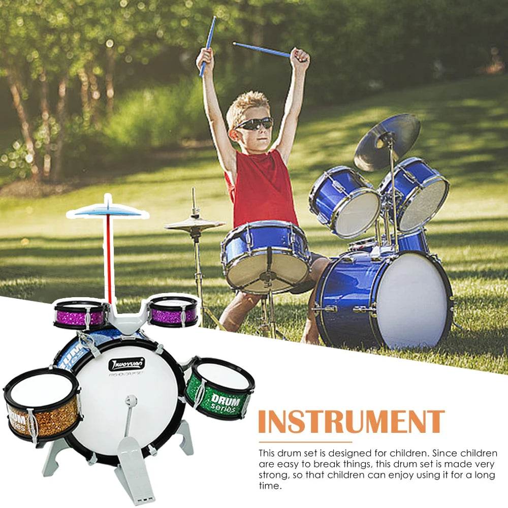 Kids Drum Set Toddler Jazz 7 Drums With Small Stool Drum Stick Set Music Instrument Educational Toy Beginners Montessori Gift - ToylandEU