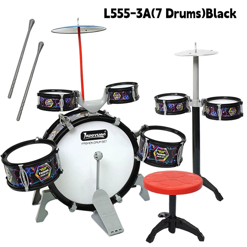 Kids Drum Set Toddler Jazz 7 Drums With Small Stool Drum Stick Set Music Instrument Educational Toy Beginners Montessori Gift - ToylandEU