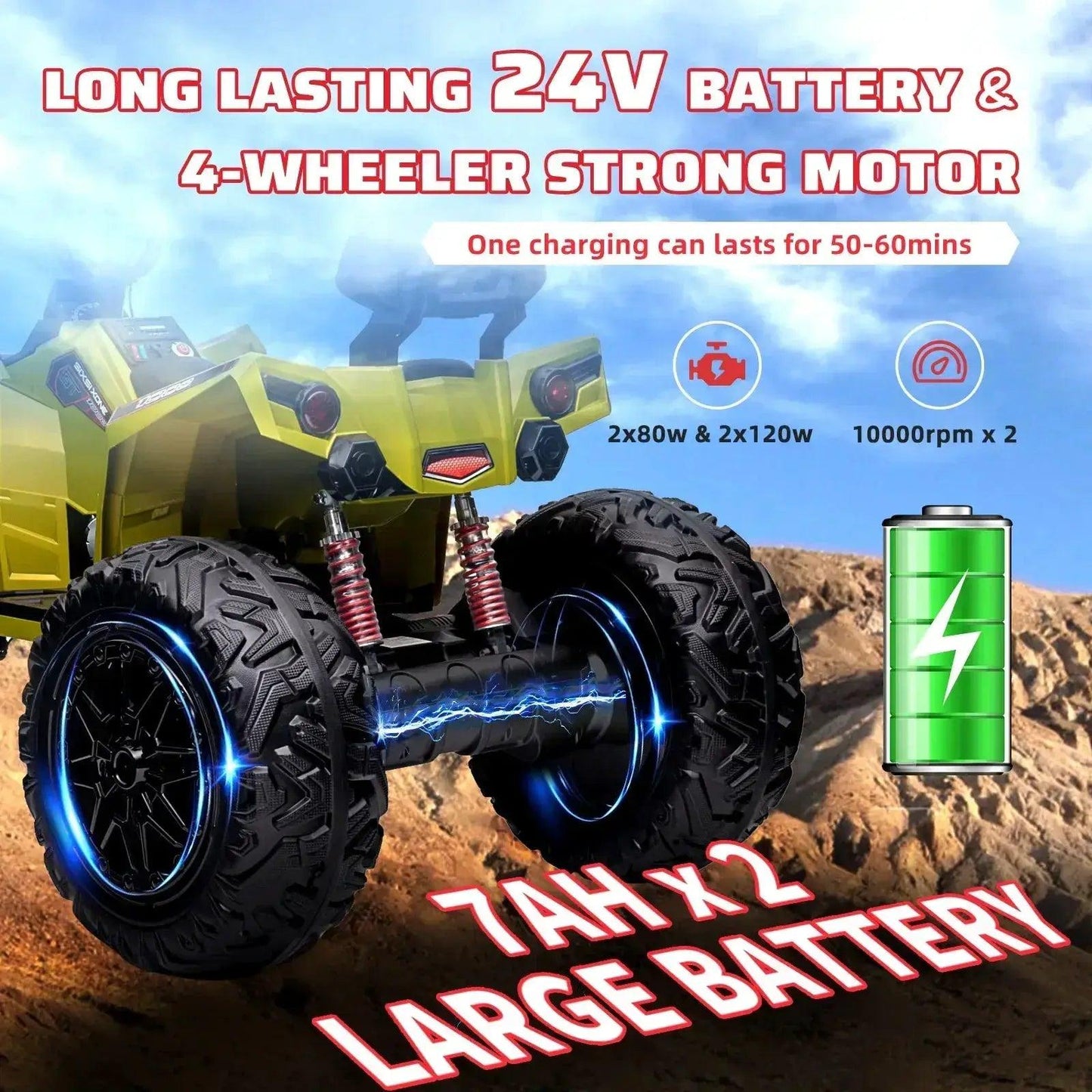  Kids Electric ATV Ride On 24V Bluetooth Long Playtime -  ToylandEU™