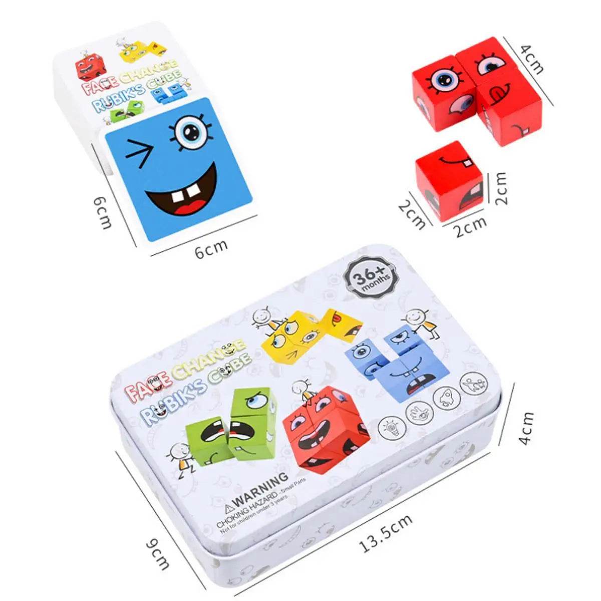Kids Emotions Expression Game Wooden Cube Face Changing Board Cartoon Puzzle Toy Montessori Thinking Challenge Games - ToylandEU