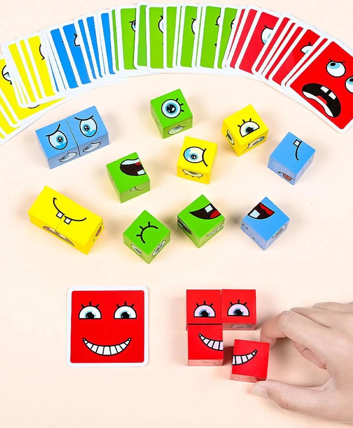 Kids Emotions Expression Game Wooden Cube Face Changing Board Cartoon Puzzle Toy Montessori Thinking Challenge Games - ToylandEU